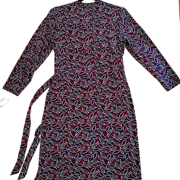 Anne Klein Dress Midi Floral Stretch Faux Wrap Tie Belt V-Neck 3/4 Sleeve Size M - Picture 7 of 10